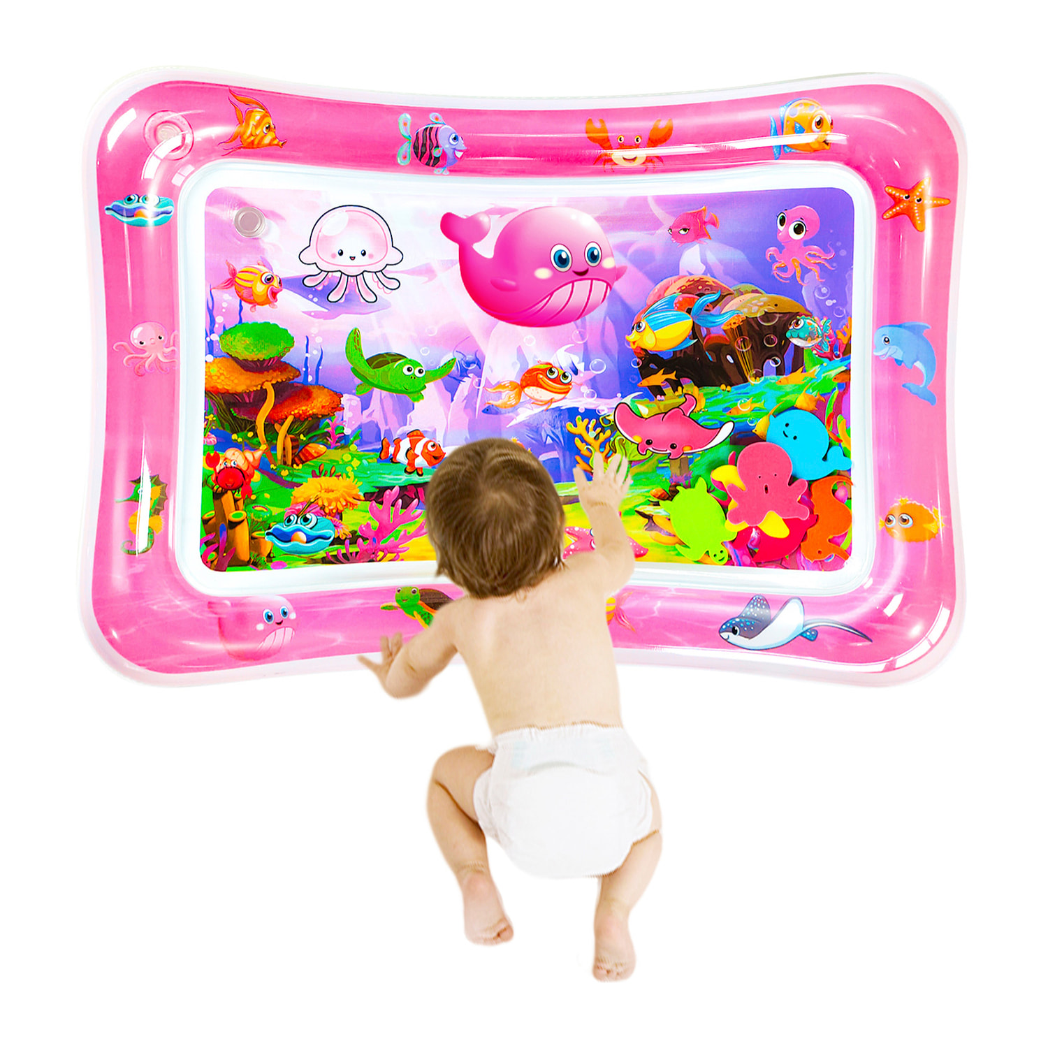 DAM Colchoneta hinchable infantil diseño fondo marino rosa. 70x50cm. 70x50x9 Cm. Color: Rosa