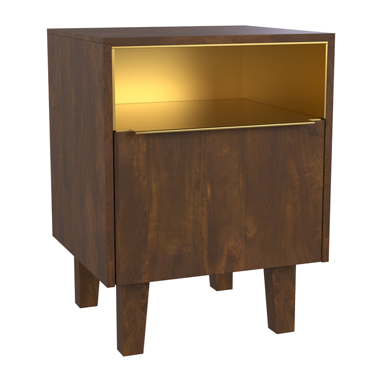 Table de chevet en bois et métal, 1 tiroir et 1 porte  - Taiko