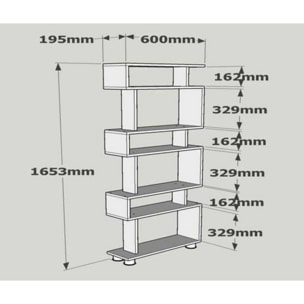 Libreria Dpeeter, Scaffale da ufficio, Mobile portalibri, Biblioteca, 60x20h165 cm, Bianco