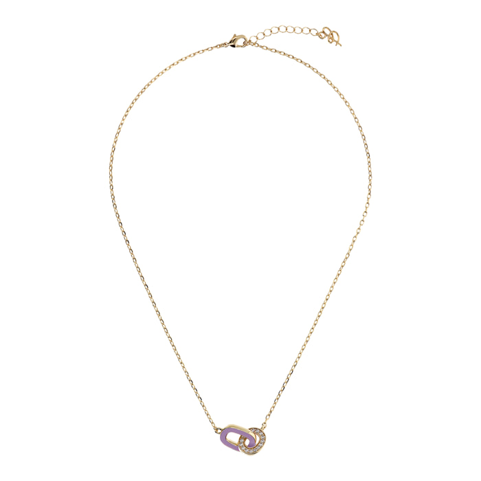 Collana Golden Catena Forzatina con Doppia Maglia Smaltata Lilla e in Pavé di Cubic Zirconia