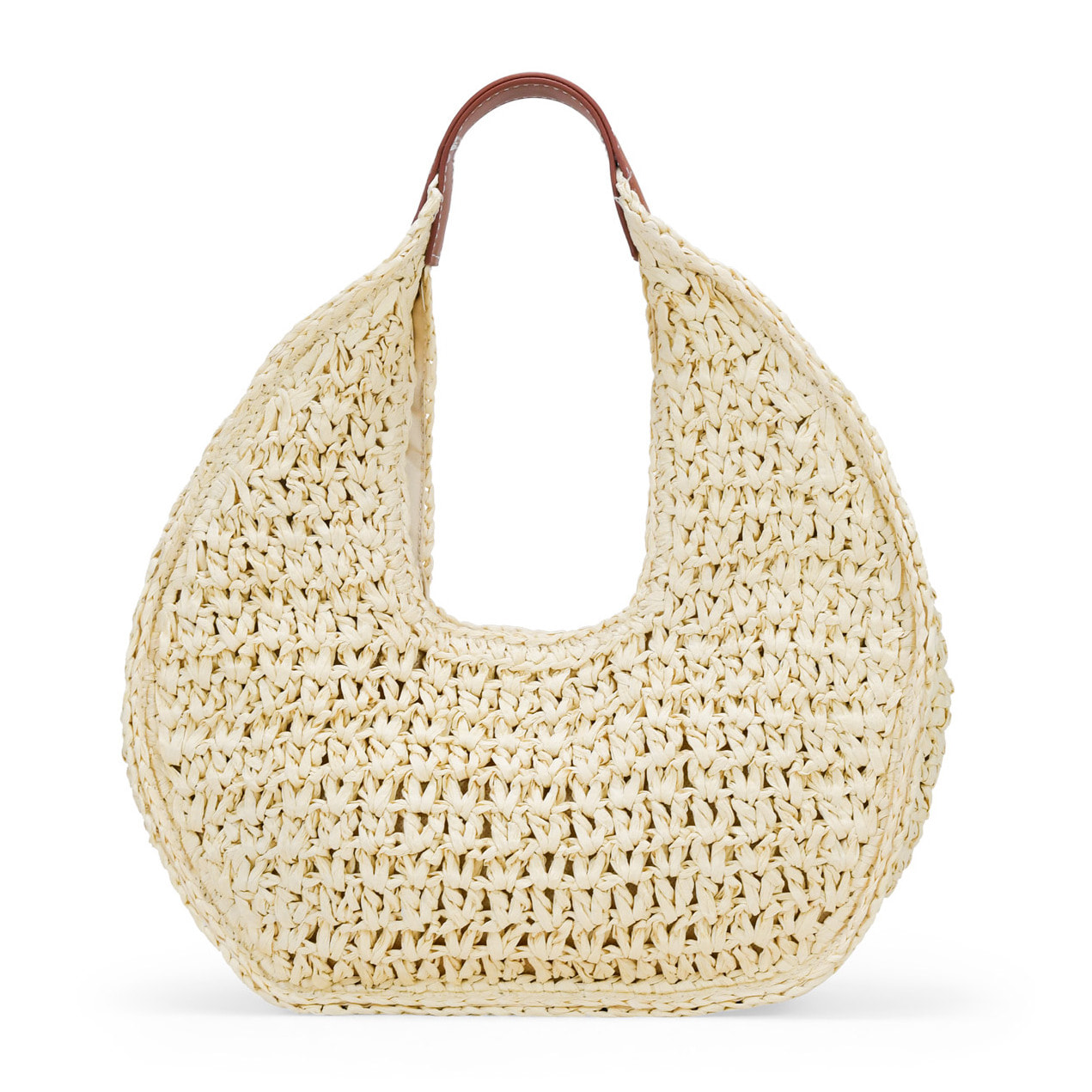 Bolso de hombro beige en rafia
