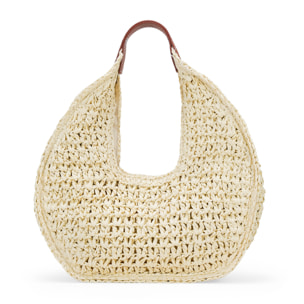 Bolso de hombro beige en rafia