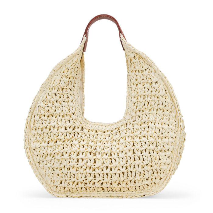 Bolso de hombro beige en rafia