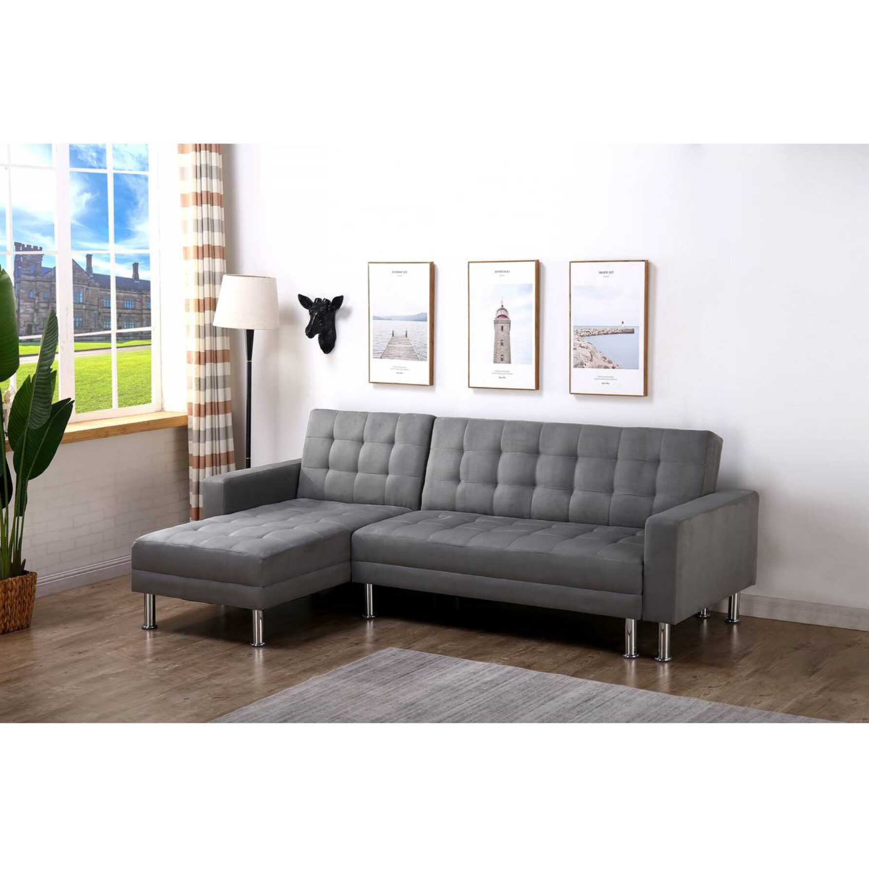 Canapé d'angle convertible et réversible "Theo"- 4 places - Gris