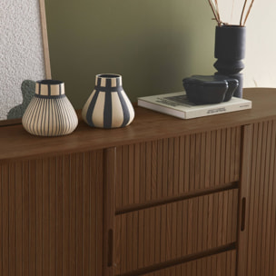 Buffet scandinave décor bois rainuré 2 portes coulissantes 150cm LEGACY
