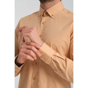 camicia uomo 1 bottone button down slim Popeline Stretch Unito Mastice