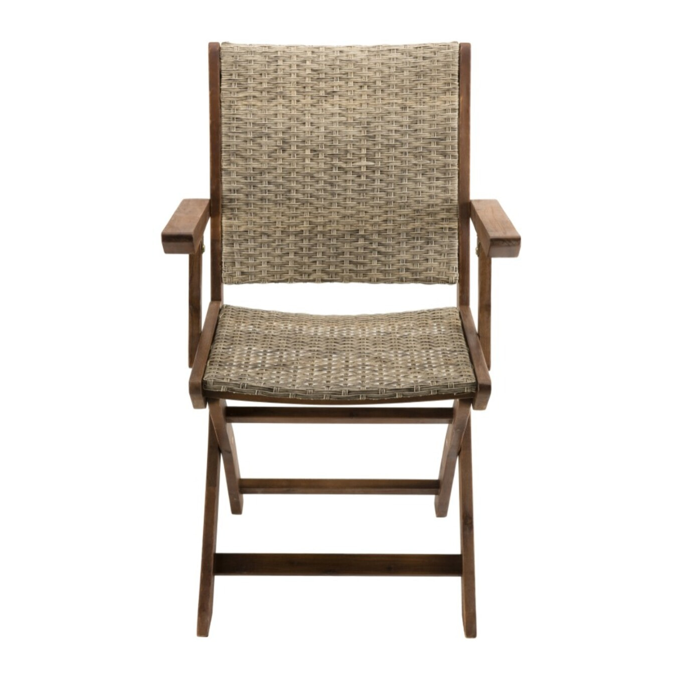 VICK - Ensemble de 2 fauteuils de jardin pliants en bois Acacia et rotin synthétique