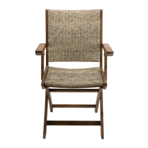 VICK - Ensemble de 2 fauteuils de jardin pliants en bois Acacia et rotin synthétique
