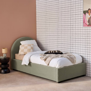 Lit coffre avec sommier à lattes et tête de lit 90 x 190cm finition bouclette CAMERON