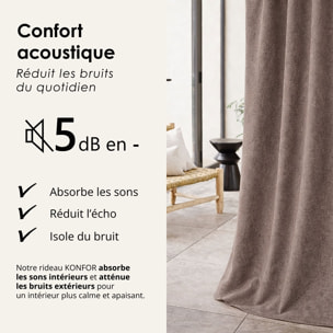Rideau thermique phonique et semi occultant à galons fronceurs KONFOR - Lin