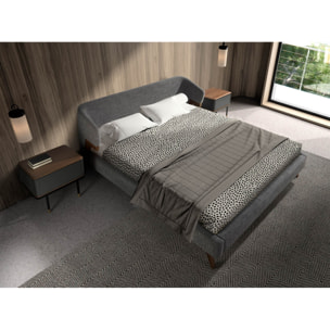 Mesita de noche Angel Cerdá de madera de MDF en gris oscuro en mate y patas de acero inoxidable en negro tapa de madera chapada en nogal 60x45x50cm