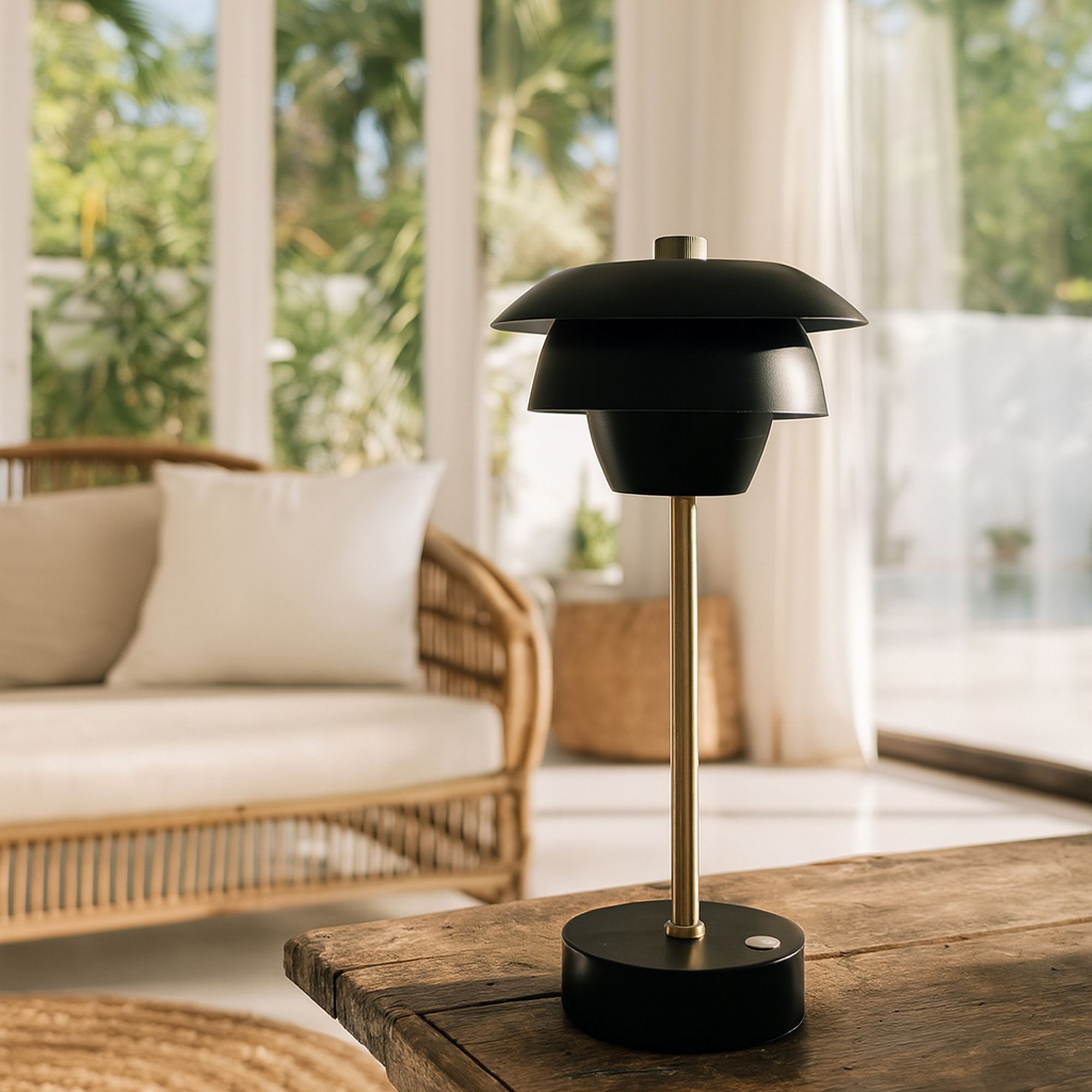 Lampe à poser rechargeable en métal noir et doré  MOXY