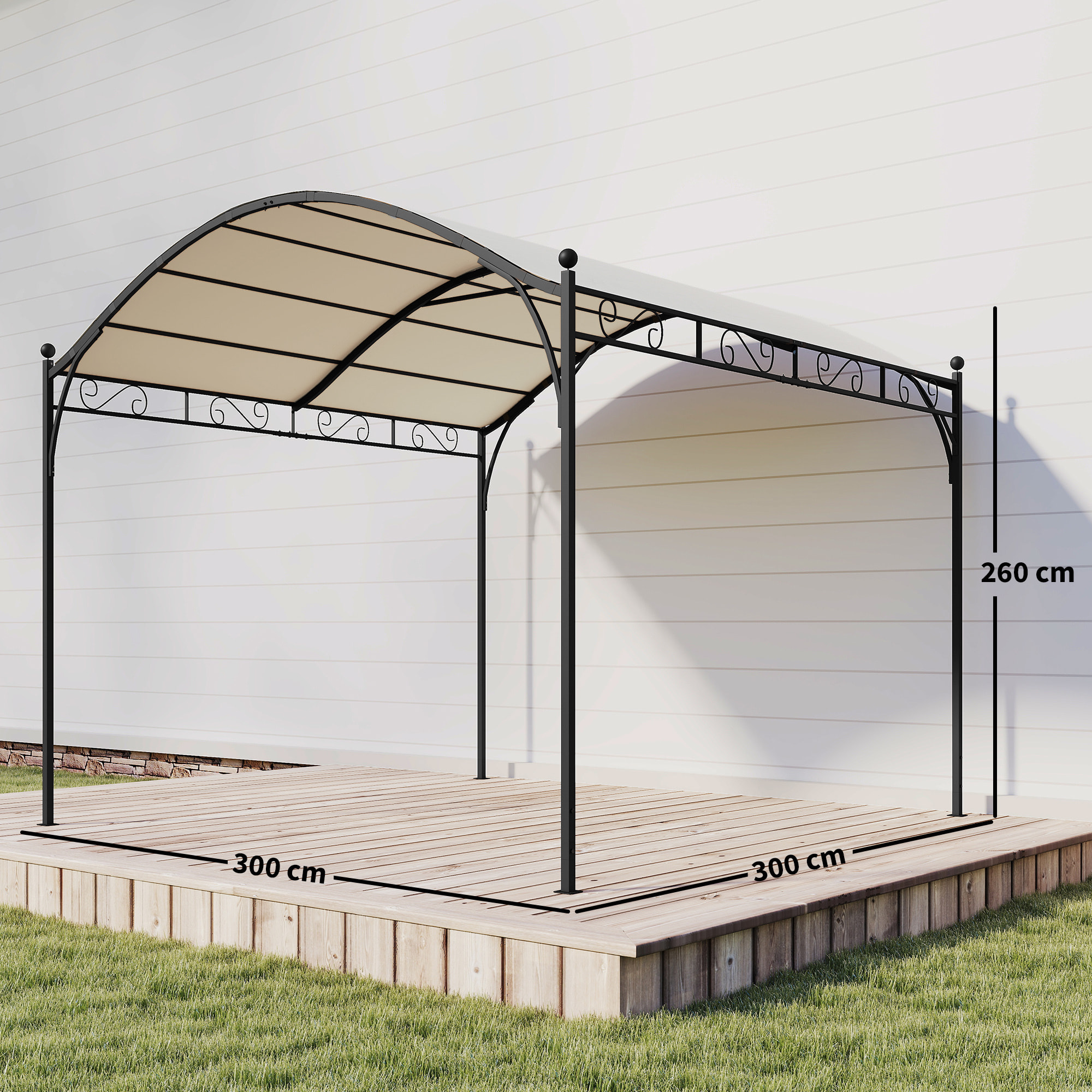 Pérgola de Jardín 3x3 m, Cenador de Jardín con Techo Arqueado, Dosel UV30+ y Estructura de Metal Galvanizado, Pabellón para Exterior, Patio, Terraza, Blanco Crema