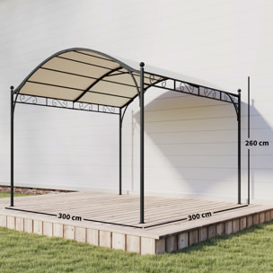 Pérgola de Jardín 3x3 m, Cenador de Jardín con Techo Arqueado, Dosel UV30+ y Estructura de Metal Galvanizado, Pabellón para Exterior, Patio, Terraza, Blanco Crema