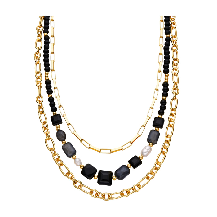 Collar con Resina Negra acabado oro 18k