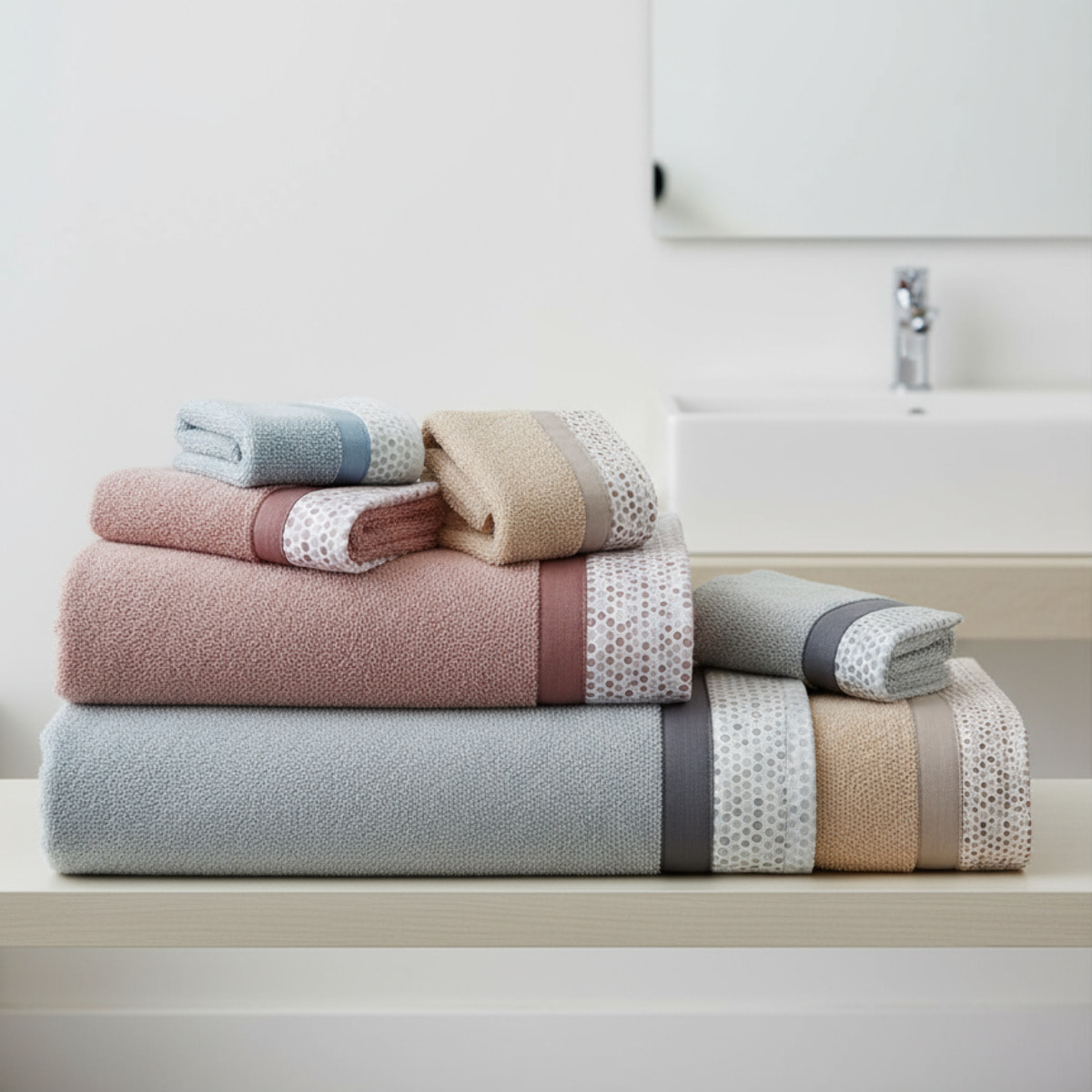 Set Spugna PALLINI 5 Pezzi: 2 Viso+2 Ospite + 1 Telo Bagno - 450 gr/m² - 100% Puro Cotone