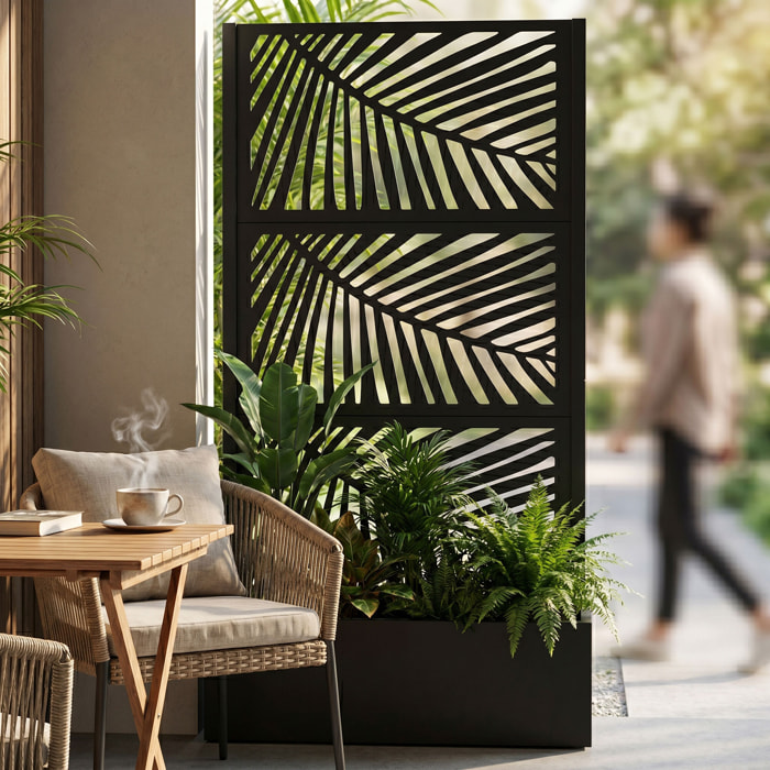 Kisha - Fioriera Da Giardino Separe Con spalliera 98x180x30 cm Contenitore in Metallo Nero