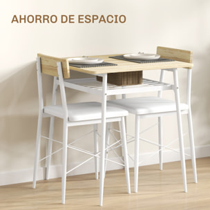 Conjunto de Mesa y Sillas de Comedor de 3 Piezas Mesa de Cocina con 2 Sillas sin Brazos Mesa Rectangular con Estante Abierto Estructura de Acero Blanco y Roble