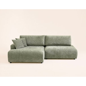 Pivoine - Canapé d'angle ouvert gauche 4 places convertible avec coffre en tissu texturé - Vert sauge
