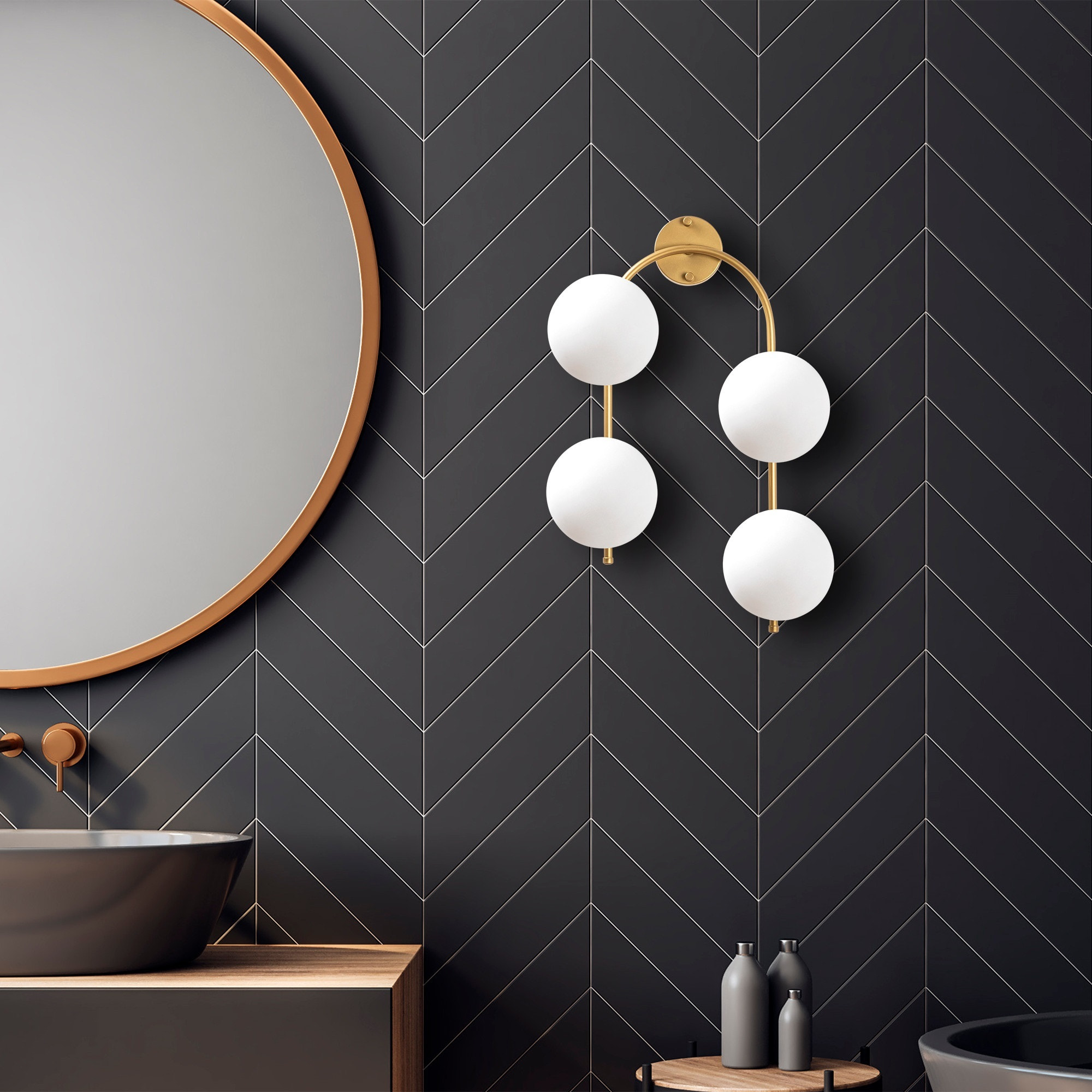 Aplique de pared curvo, 4 blancas, metal , oro brillante, 40x26x62, casquillo 4 x E14 Max 15 W