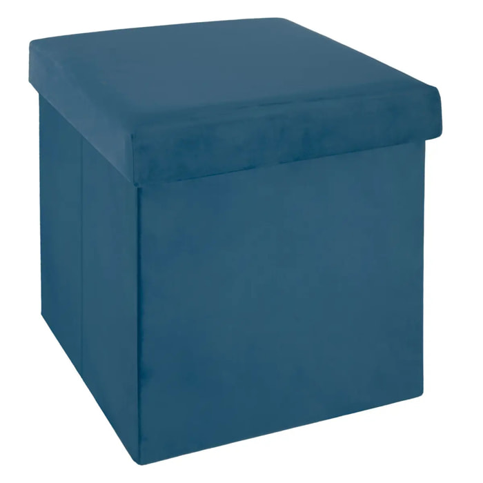 Pouf pliant "Tess" bleu en velours