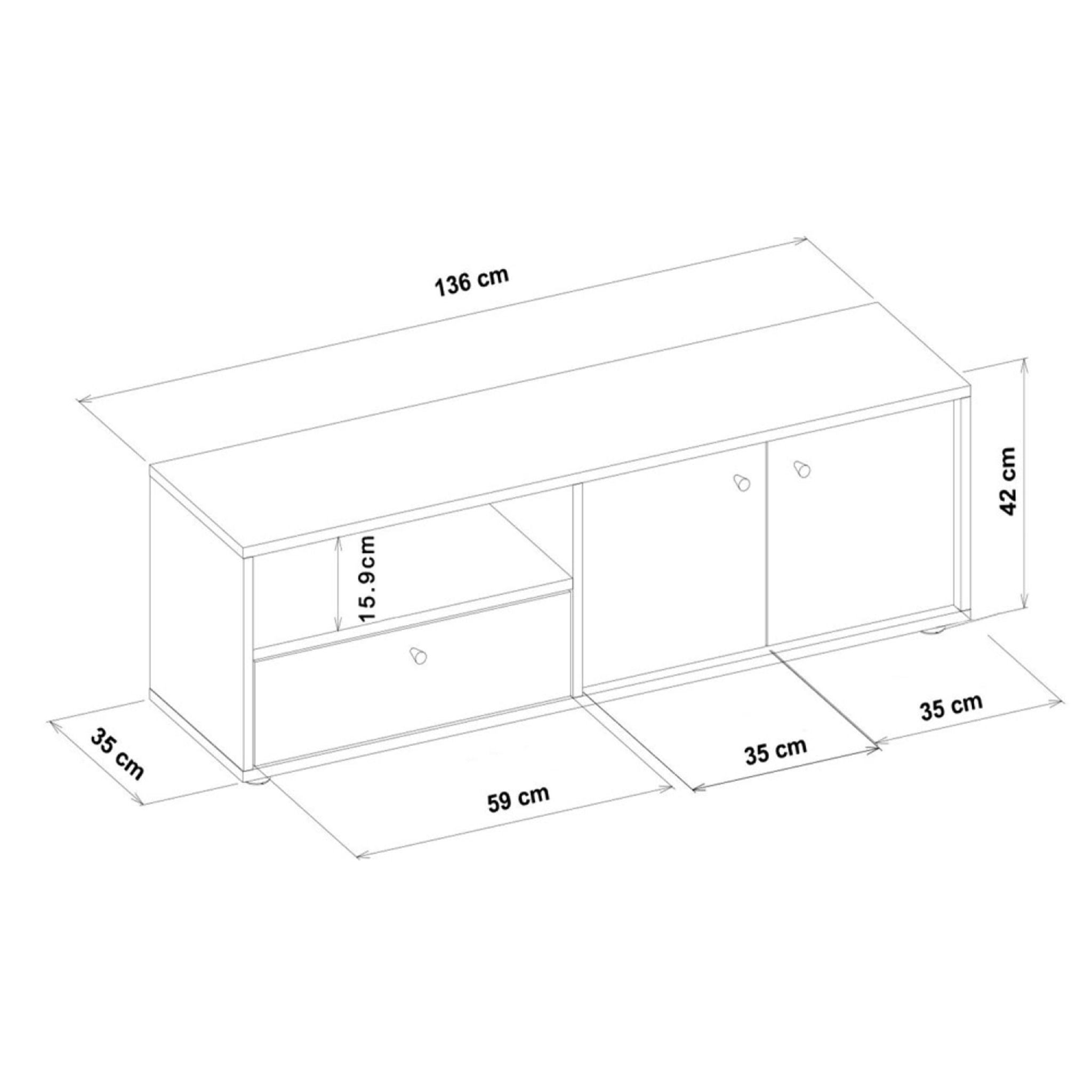 ASHBURN Meuble TV avec placards et niche aspect bois de noyer 136cm