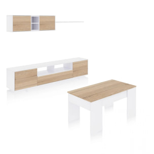 Pack salón con mesa de centro Kenzo Plus V2 Blanco Brillo - Roble Canadian