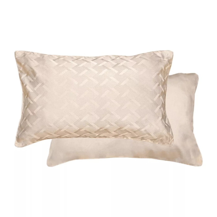 Taie d'oreiller satin de coton motif jacquard beige Adagio lin