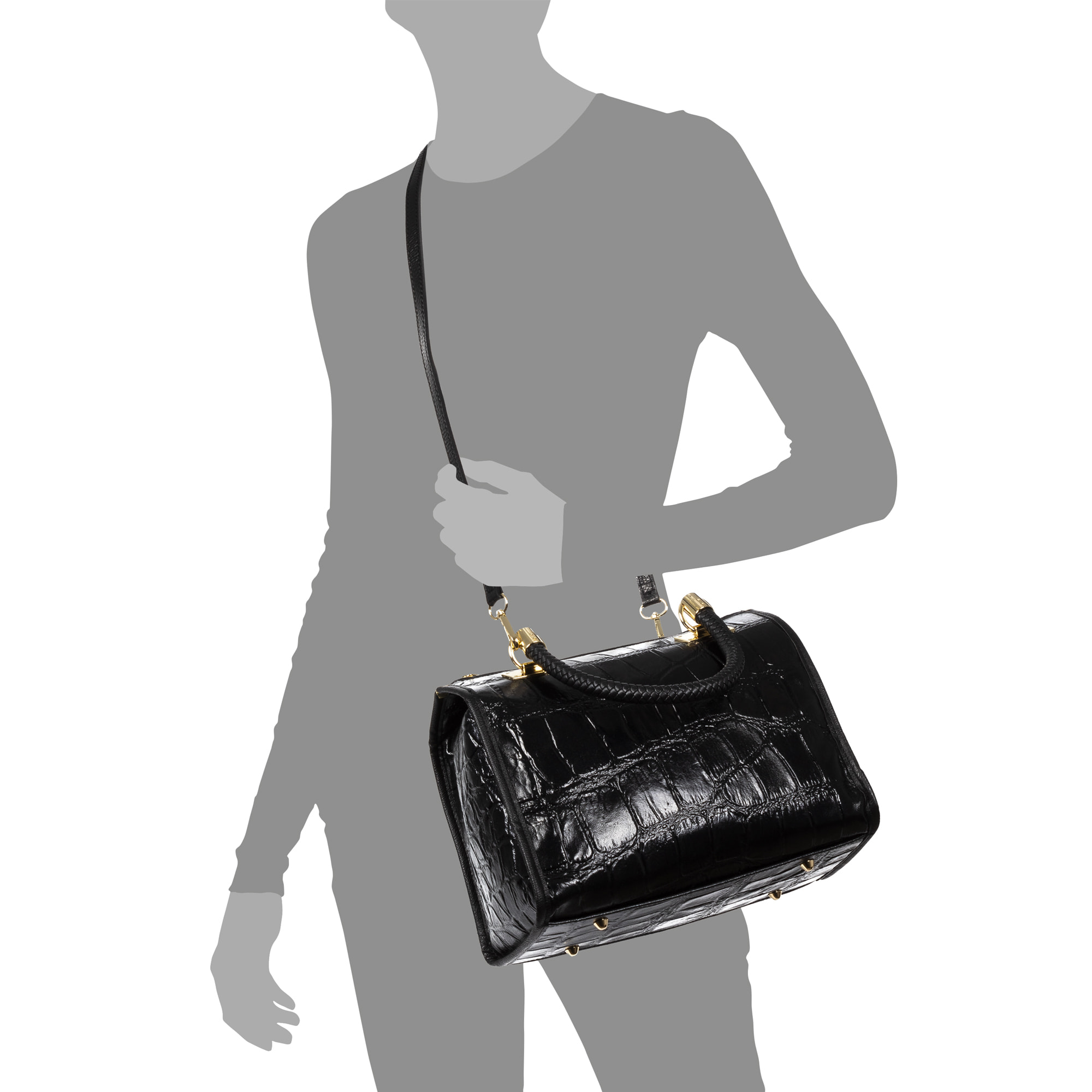 Catena Borsa tote Donna. Pelle autentica Suede Inciso Coccodrillo Grande