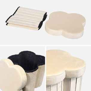 Lot de 2 tabourets-coffre pliables pour enfant avec assise en velours beige et en forme de fleur