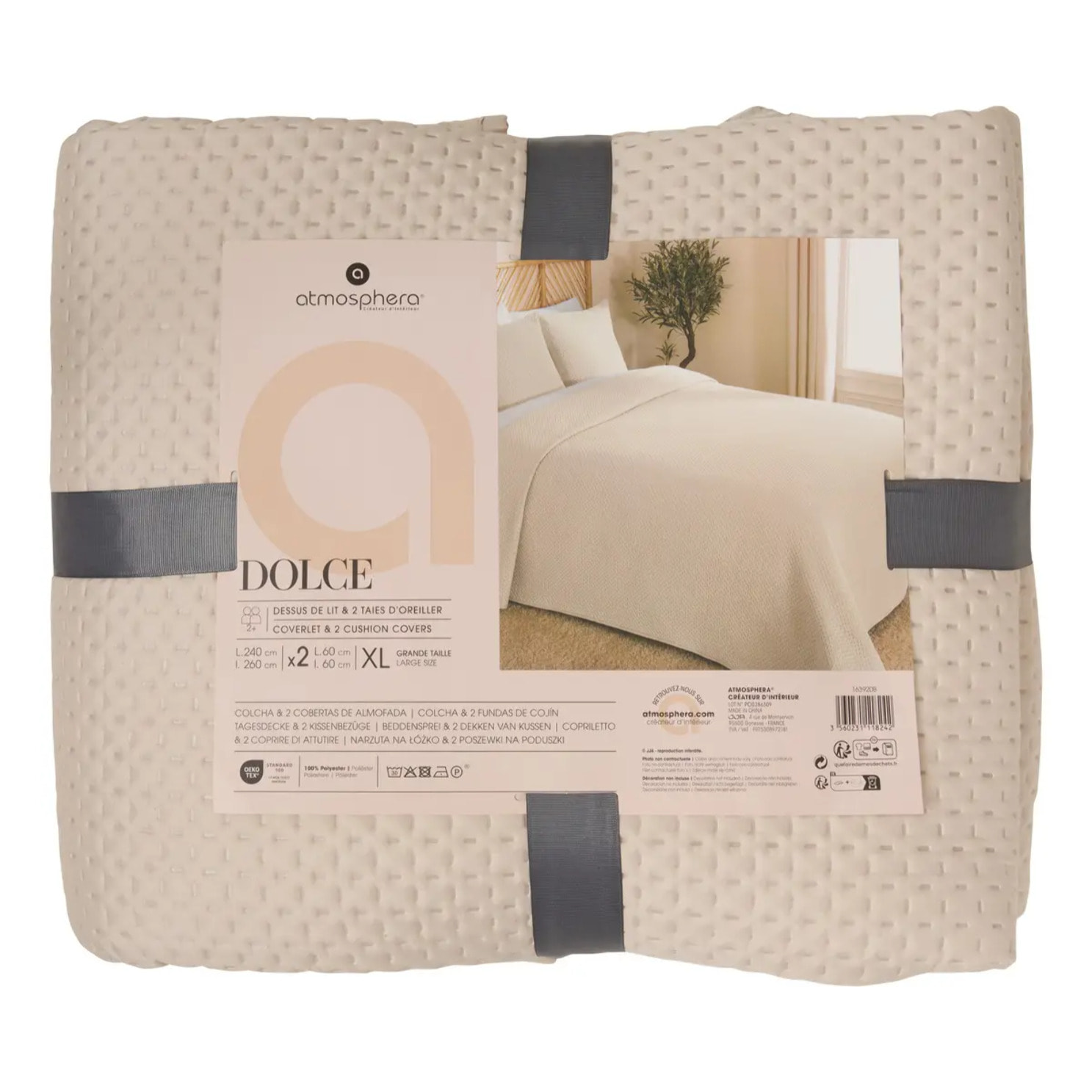 Dessus de lit Dolce beige lin 260x240cm
