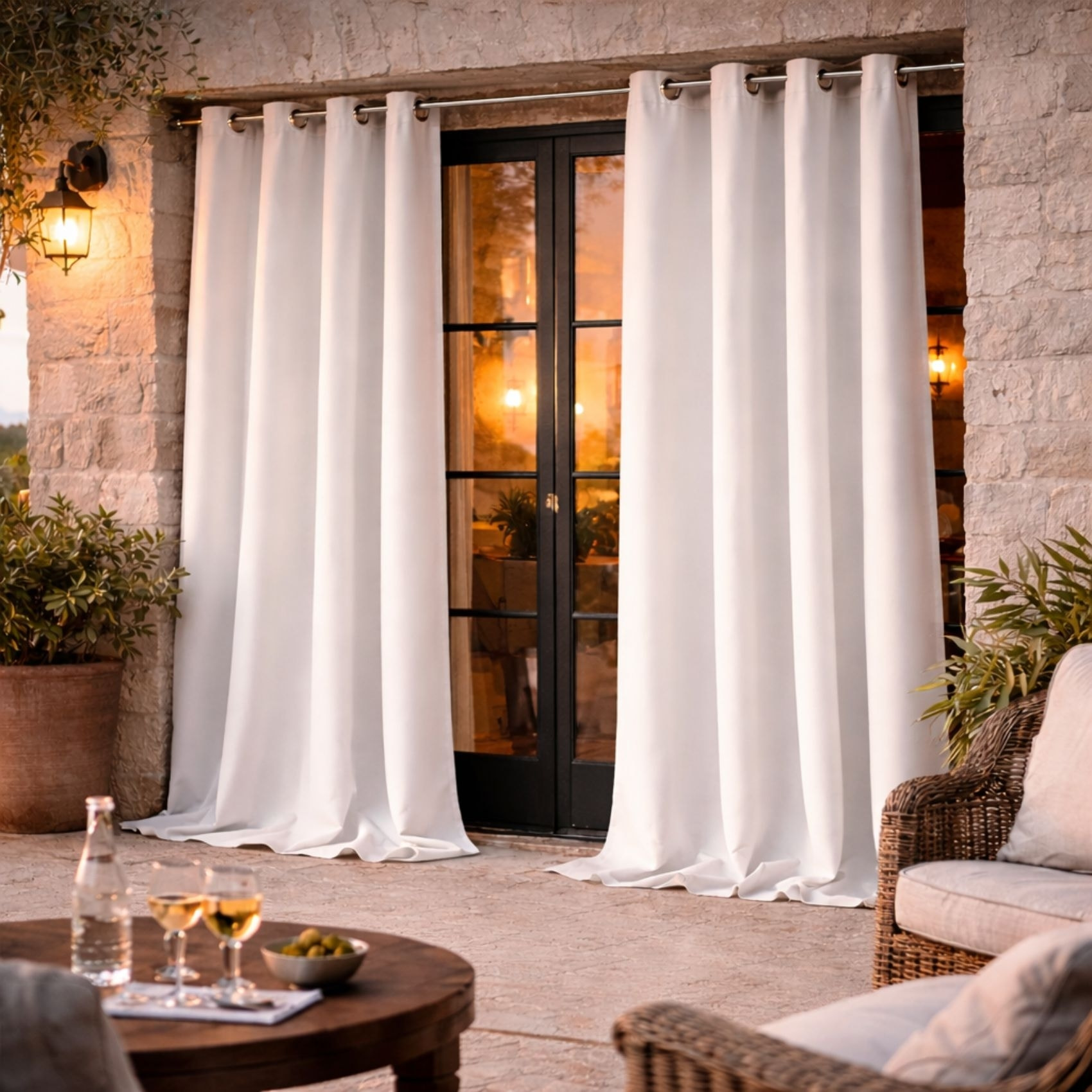 Rideau d'extérieur en tissu déperlant - Blanc