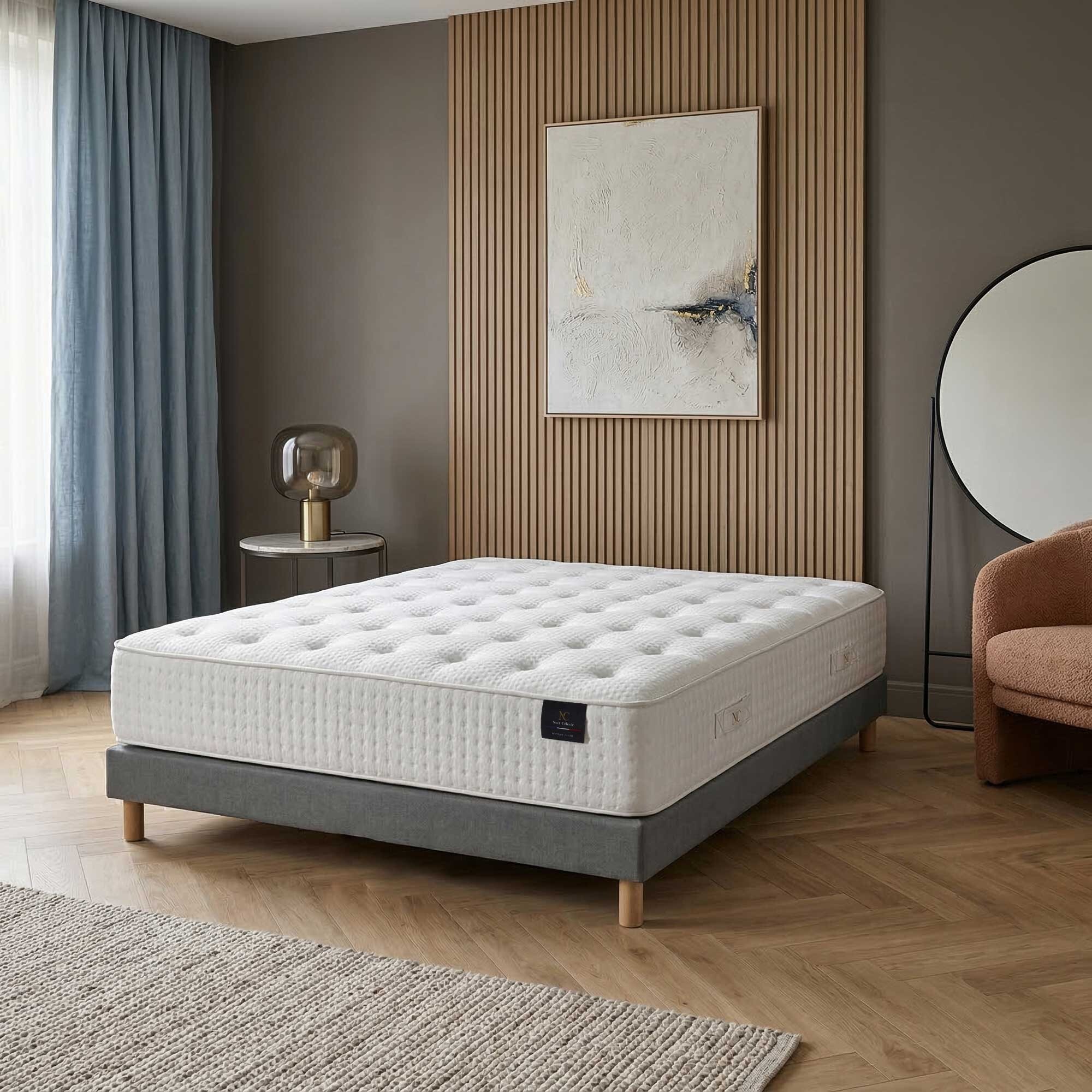 Ensemble matelas ressorts HÉLIOS, mémoire de forme, H31 cm, sommier gris