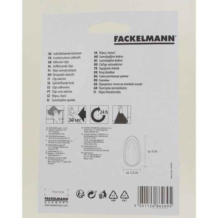 Lot de 2 crochets adhésifs à pince Fackelmann Tecno