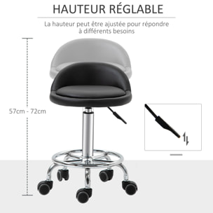 Lot de 2 tabourets de travail massage réglables - dossier ergonomique - acier chromé PU noir