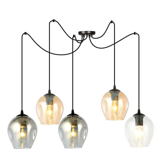 Lampada a sospensione LEVEL 5 in acciaio nero e vetro mix