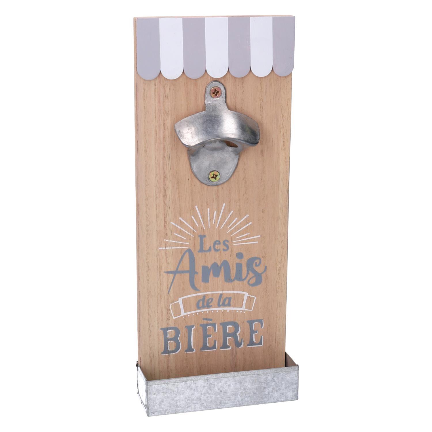 Apribottiglie in legno con portatappi bistrot naturale cm12x30x4,5