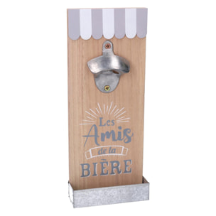 Apribottiglie in legno con portatappi bistrot naturale cm12x30x4,5