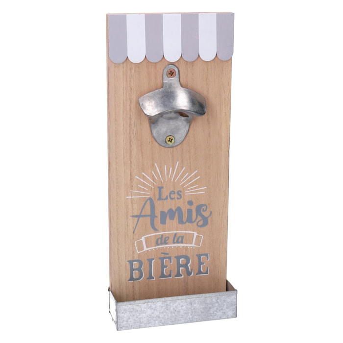 Apribottiglie in legno con portatappi bistrot naturale cm12x30x4,5