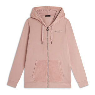 Felpa zip da donna con cappuccio e tasche in velluto