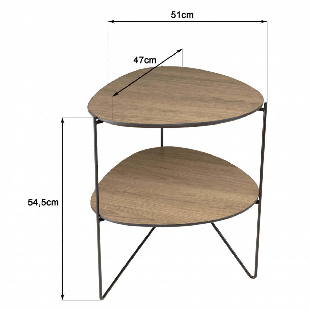 FLEUR - Table d'appoint 2 plateaux ovoïdes couleur mocha pieds métal