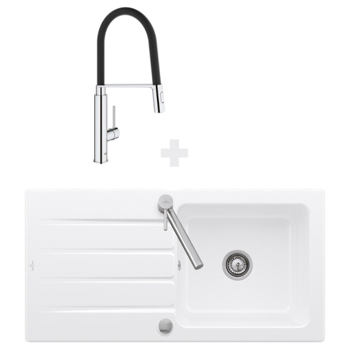 Evier 100 x 51 cm Architectura 60 Blanc + Robinet cuisine GROHE Concetto