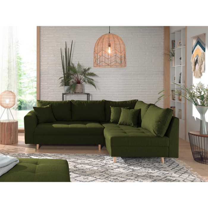 Rune - canapé d'angle - avec pouf d'appoint - 4 places - style scandinave - droit - Vert Olive