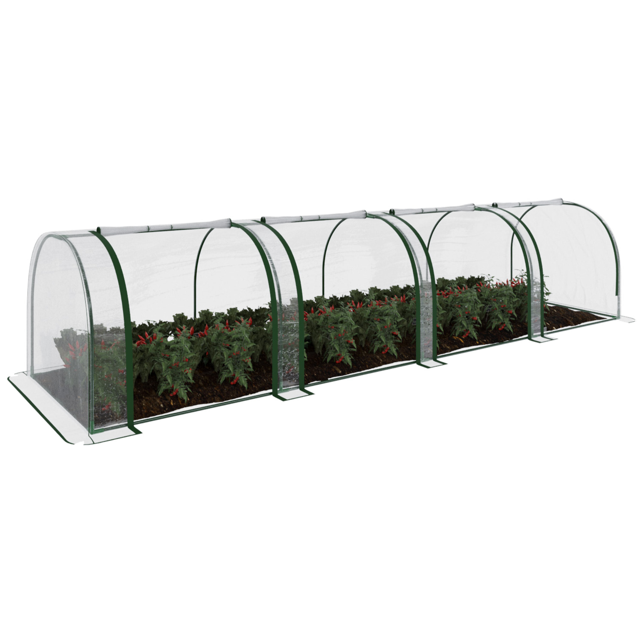 Serra A Tunnel in Acciaio Per Piante Fiori Orto Giardino Telo In PVC Trasparente Con 3 Porte Avvolgibili A Cerniera Protezione Piante 295x100x80 Cm