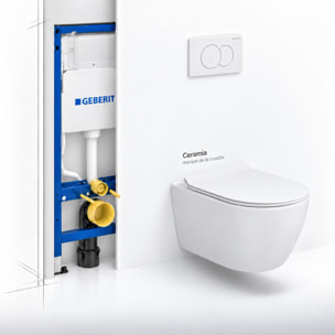 Duofix Pack WC bâti-support 112 cm + WC suspendu sans bride Ceramia avec abattant SoftClose + plaque blanche (GEBCEPXWT01-FR)