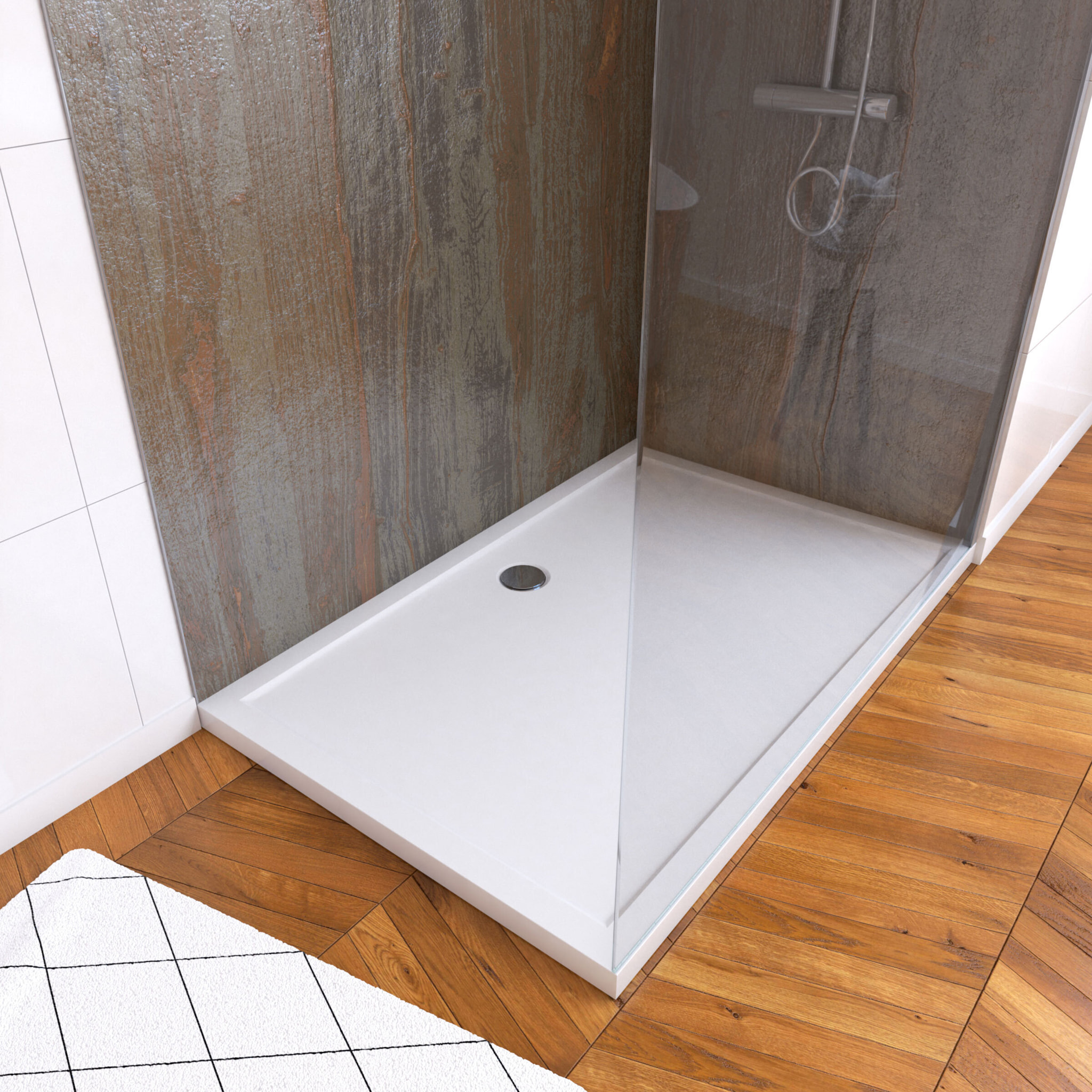 Pack Panneaux Muraux Wood Stone 90+120x210 - Receveur 120x90 - Paroi 120x200 Profils et Bras CHROME