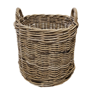 Panier rond H. 43 cm en kubu naturel tressé avec anses - ENRICO