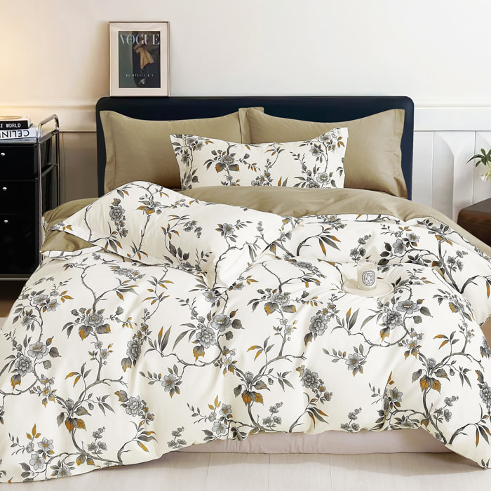 Parure housse de couette 100% percale de coton - Floraine