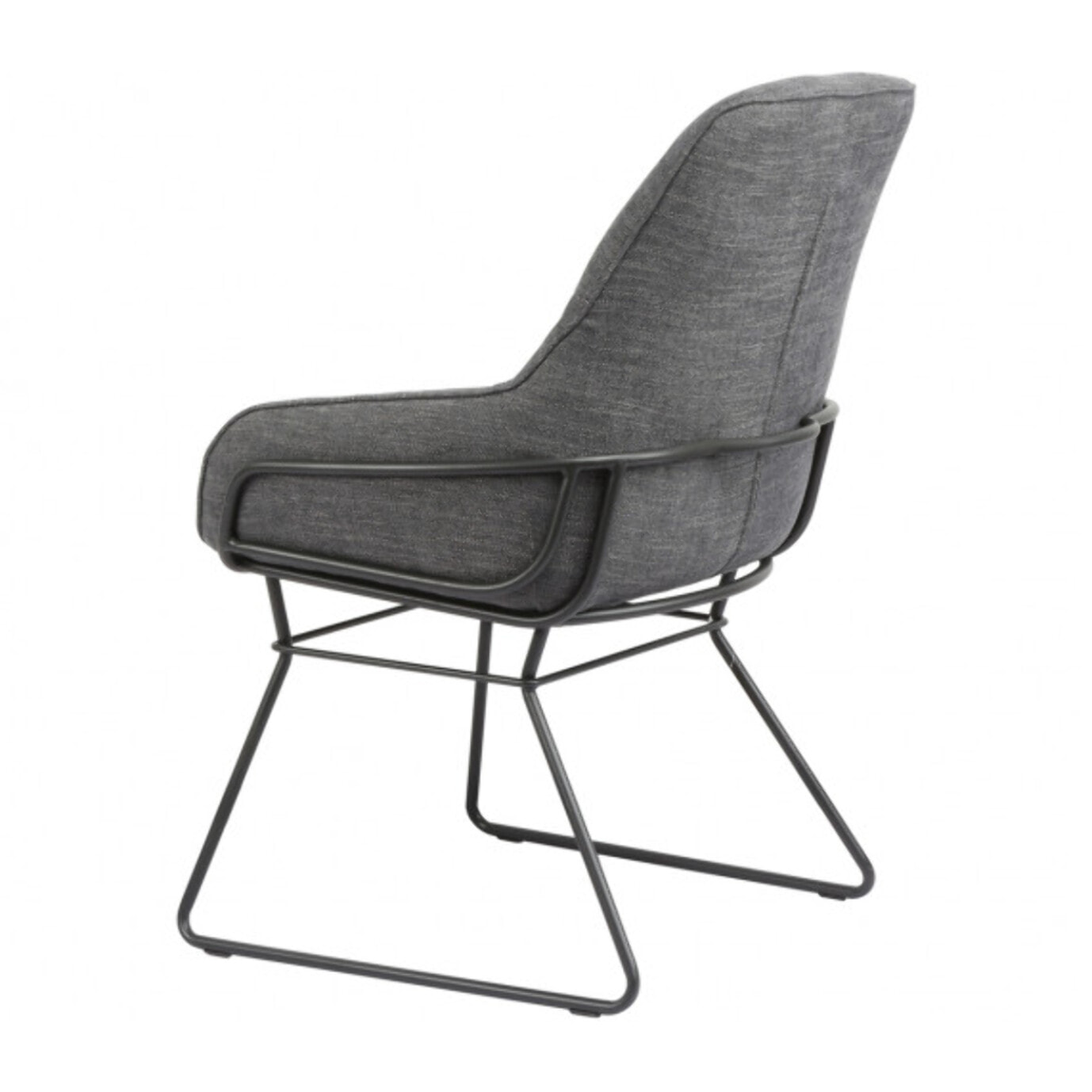 Fauteuil tissu gris avec accoudoirs et pieds luge métal noir - OSLO