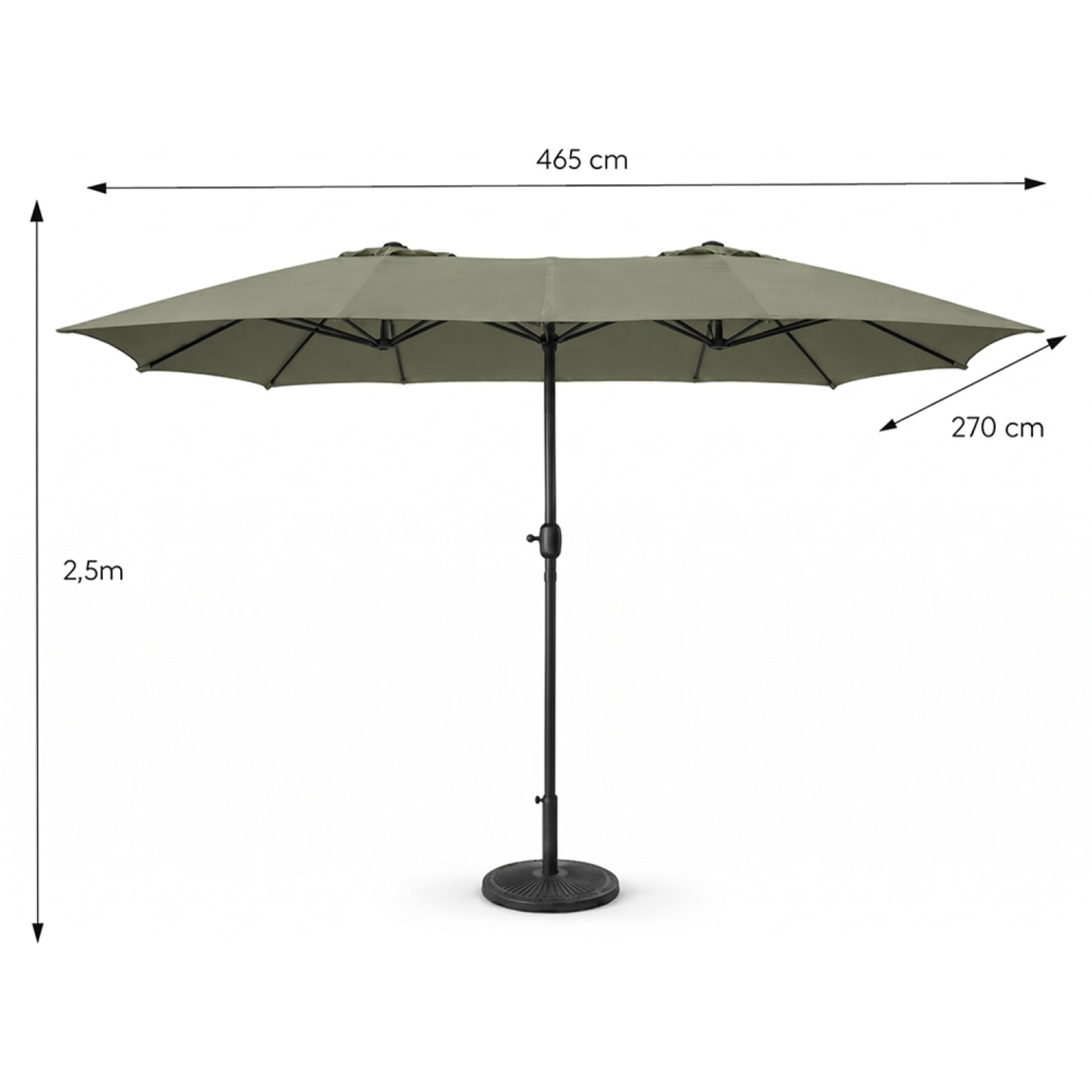 Parasol rectangulaire double 2,7x4,6m vert CABIATE
